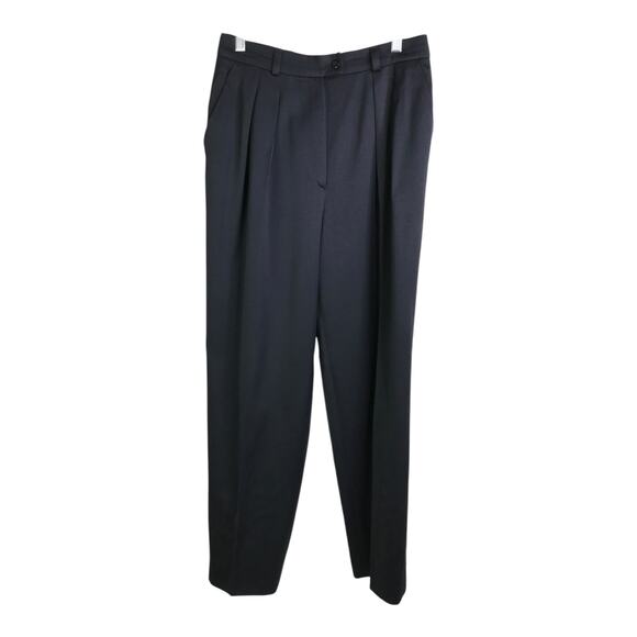 Bergdorf Goodman Pants Wns Sz 8 Blue Black Wool Pleated Front Trouser Classic